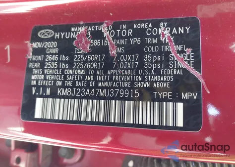 2021 Hyundai Tucson Se из США, поврежденный, VIN KM8J23A47MU379915